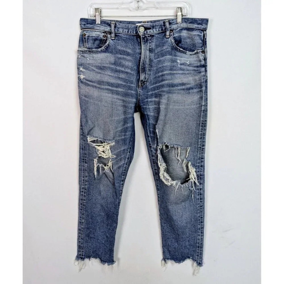 MOUSSY VINTAGE sz 29 Mid Rise Distressed Busted Loose Straight Leg Jeans Pants
